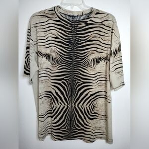 Fashion Nova (Size XL) Oversized Tan & Black Animal Pattern Stretch Tunic Blouse